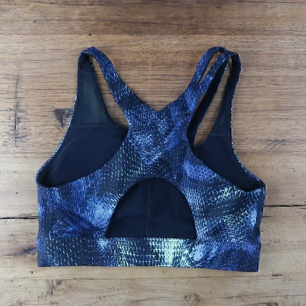 JOYLAB BLACK BLUE & YELLOW SPACE DESIGN SPORTS BRA WITH DOUBLE STRAPS SIZE XS